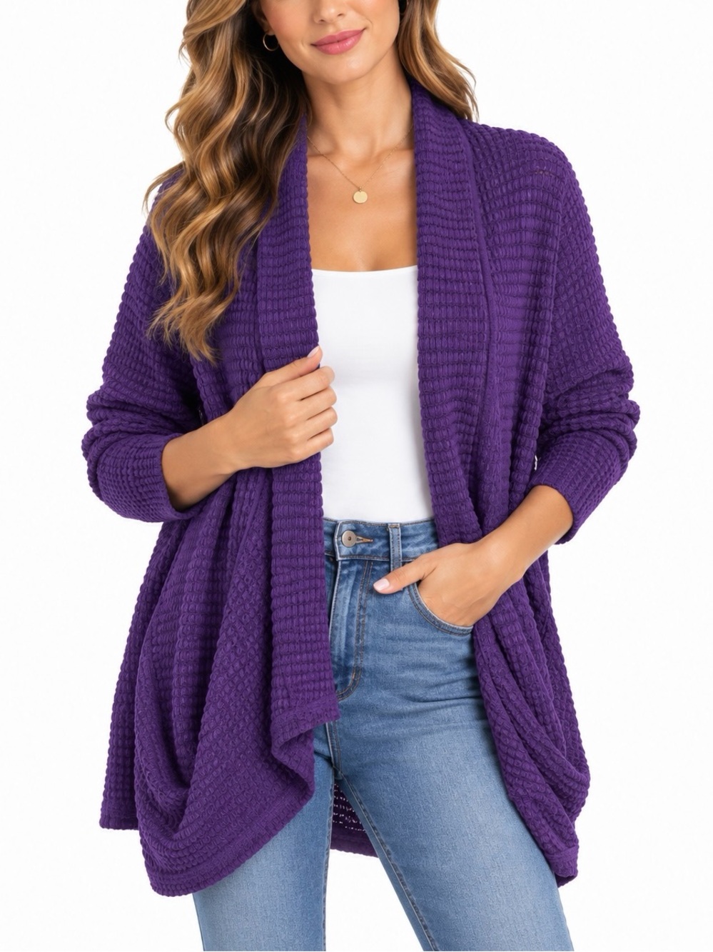 Pixley Purple Textured Open Front Cardigan – Size Large